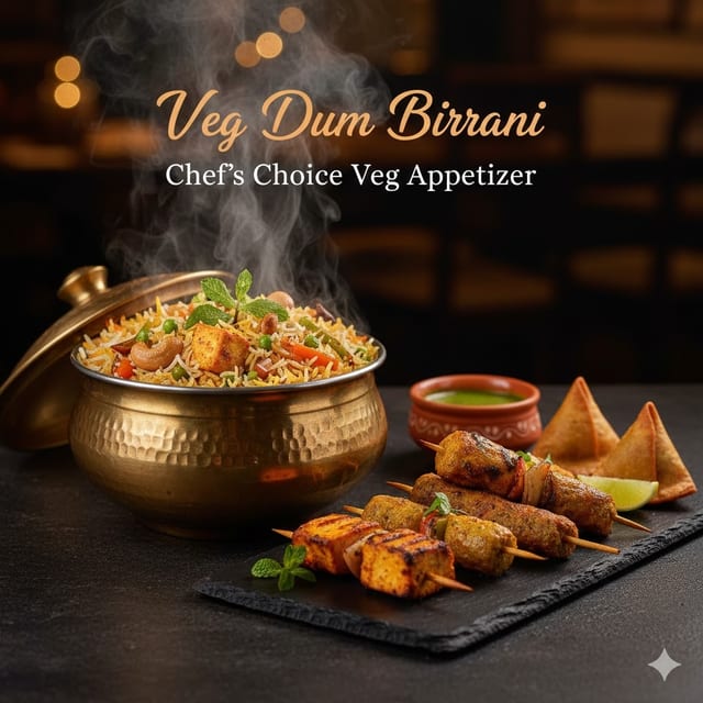 Veg Dum Biryani & Chef’s Choice Veg Appetizer.
